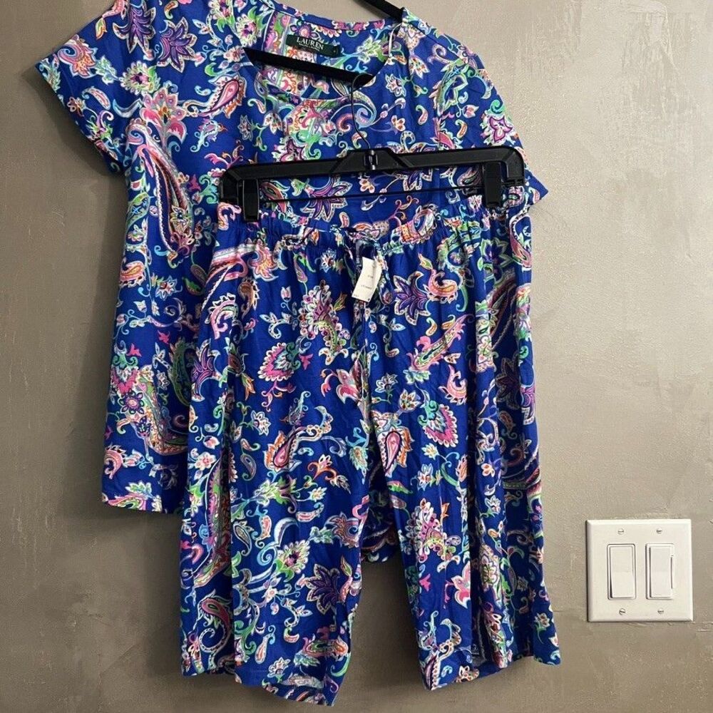 Lauren Ralph Lauren Paisley Blue Floral Pajama Set Medium NEW